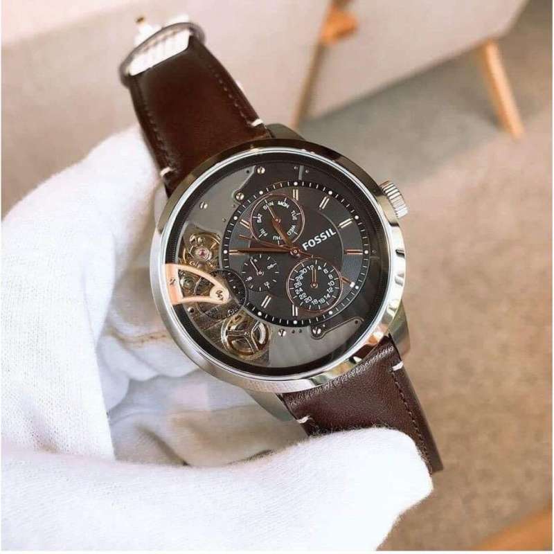 Fossil Townsman Automatic Black Dial Brown Leather Strap Watch for Men - ME1163