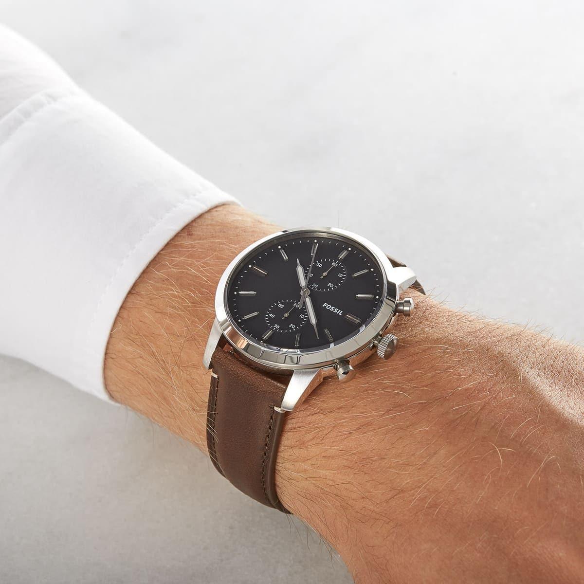Fossil Townsman Chronograph Black Dial Brown Leather Strap Watch for Men - FS5280