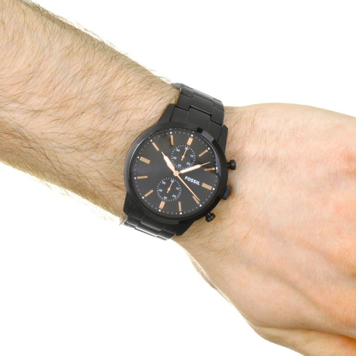 Fossil Townsman Chronograph Black Dial Black Steel Strap Watch for Men - FS5379