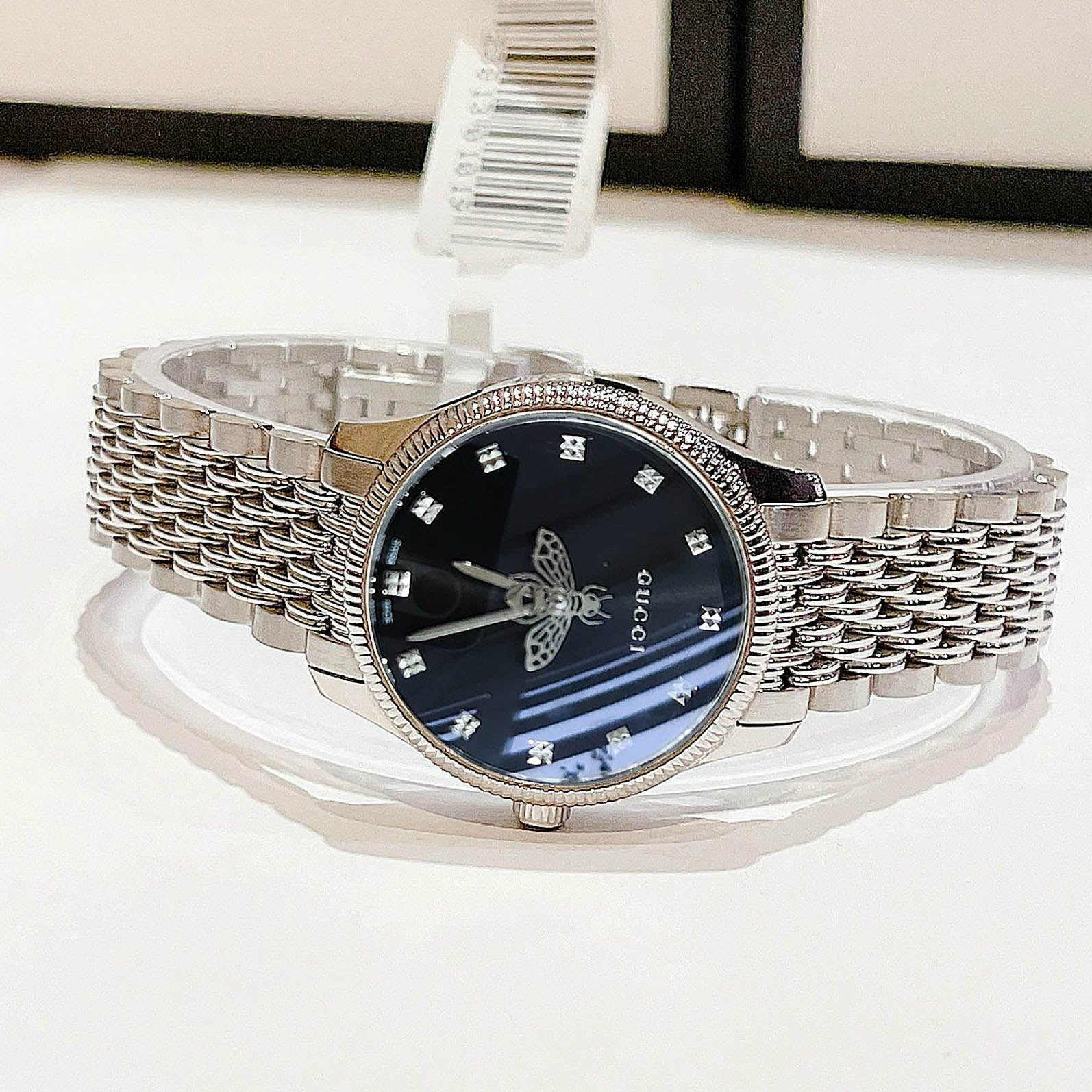 Shop Authentic Gucci G Timeless Quartz Black Dial Silver Steel Strap Watch For Women - YA1265020 - Luxxuri