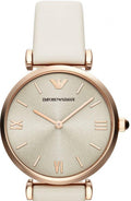 Shop Authentic Emporio Armani Gianni T Bar Light Brown Dial White Leather Strap Watch For Women - AR1769 - Luxxuri