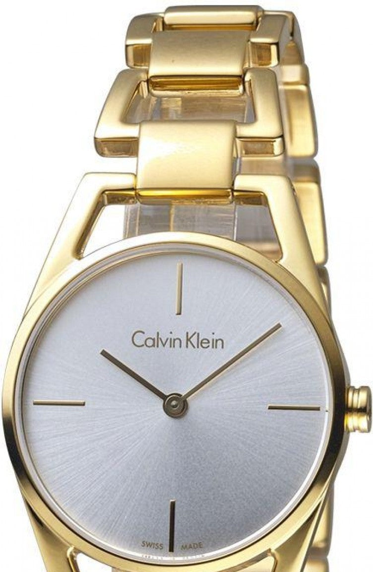 Shop Authentic Calvin Klein Dainty White Dial Gold Steel Strap Watch for Women - K7L23546 - Luxxuri