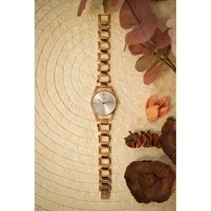 Shop Authentic Calvin Klein Dainty White Dial Rose Gold Steel Strap Watch for Women - K7L23646 - Luxxuri