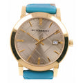 Shop Authentic Burberry The City Gold Dial Blue Leather Strap Watch for Women - BU9018 - Luxxuri