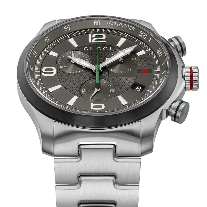 Shop Authentic Gucci G Timeless Chronograph Grey Dial Silver Steel Strap Watch For Men - YA126238 - Luxxuri