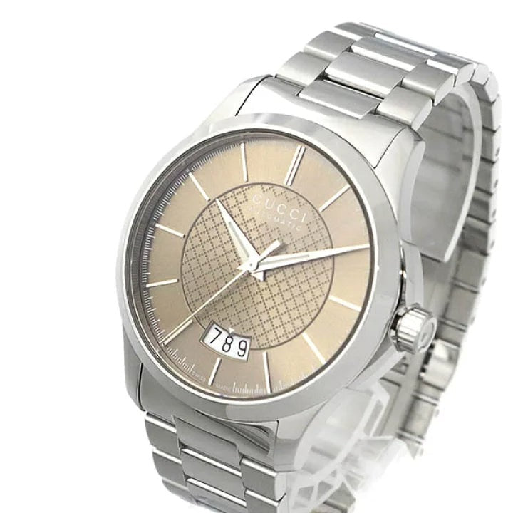 Shop Authentic Gucci G Timeless Automatic Brown Dial Silver Steel Strap Watch For Women - YA126431A - Luxxuri