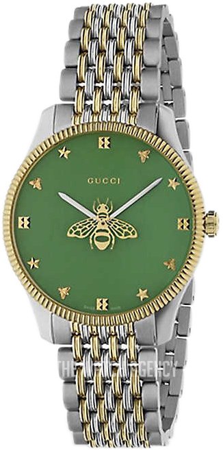 Shop Authentic Gucci G Timeless Quartz Green Dial Two Tone Steel Strap Watch For Men - YA1264182 - Luxxuri