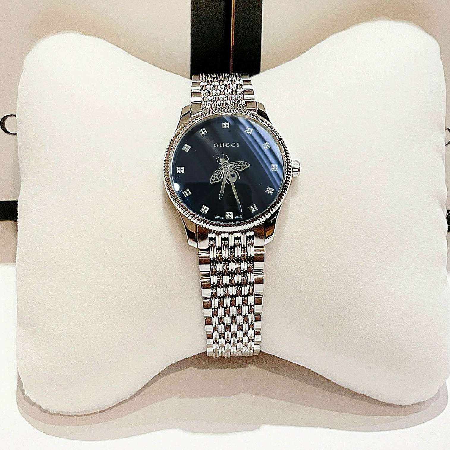 Shop Authentic Gucci G Timeless Quartz Black Dial Silver Steel Strap Watch For Women - YA1265020 - Luxxuri