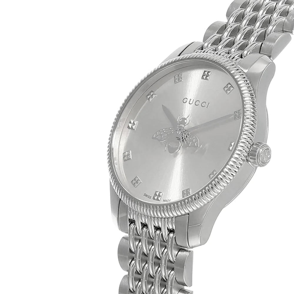 Shop Authentic Gucci G Timeless Quartz Silver Dial Silver Steel Strap Watch For Women - YA1265019 - Luxxuri