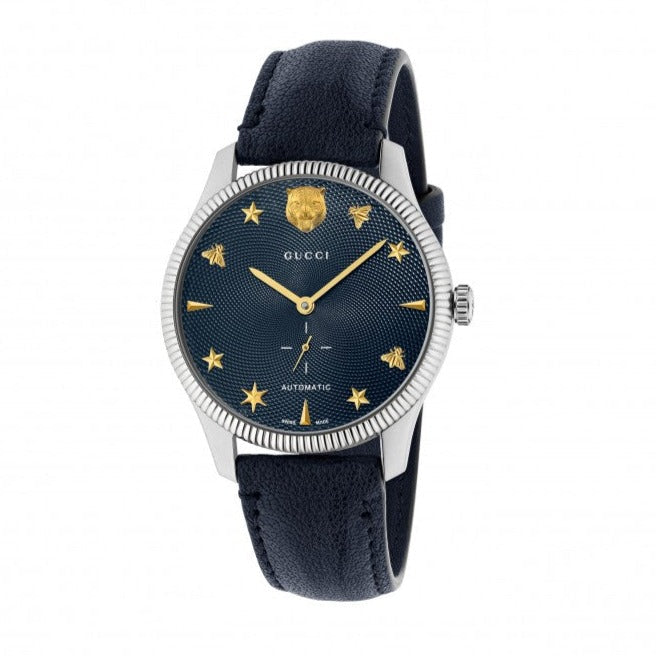 Shop Authentic Gucci G Timeless Automatic Blue Dial Black Leather Strap Watch For Men - YA126347 - Luxxuri