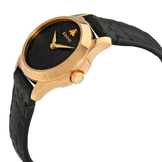 Shop Authentic Gucci G Timeless Quartz Black Dial Black Leather Strap Watch For Women - YA126581A - Luxxuri