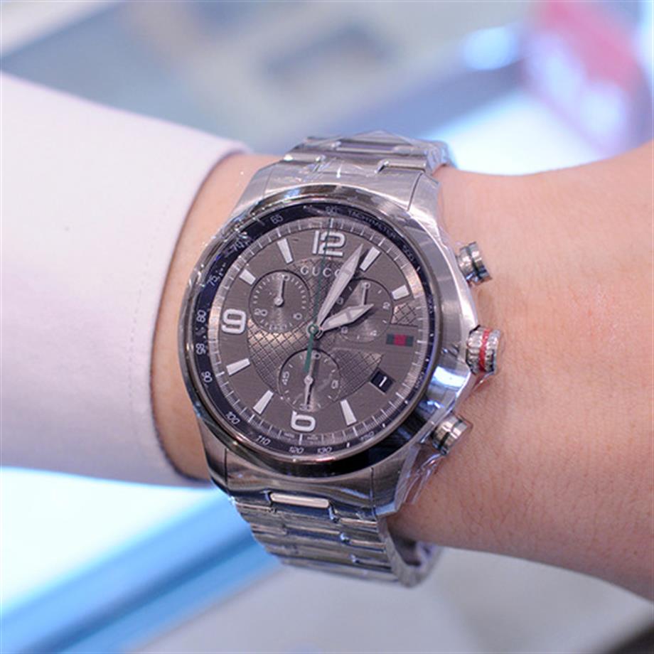 Shop Authentic Gucci G Timeless Chronograph Grey Dial Silver Steel Strap Watch For Men - YA126238 - Luxxuri
