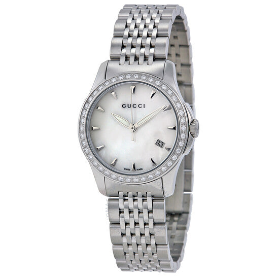 Shop Authentic Gucci G Timeless Diamonds Mother of Pearl Dial Silver Steel Strap Watch For Women - YA126506 - Luxxuri
