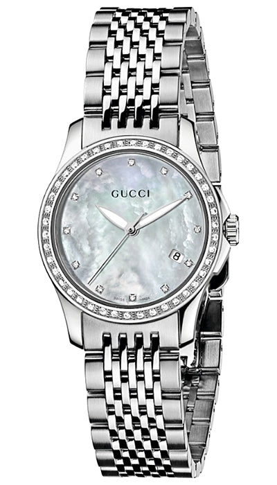 Shop Authentic Gucci G Timeless Diamonds Mother of Pearl Dial Silver Steel Strap Watch For Women - YA126506 - Luxxuri