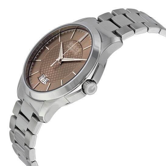 Shop Authentic Gucci G Timeless Automatic Brown Dial Silver Steel Strap Watch For Women - YA126431A - Luxxuri