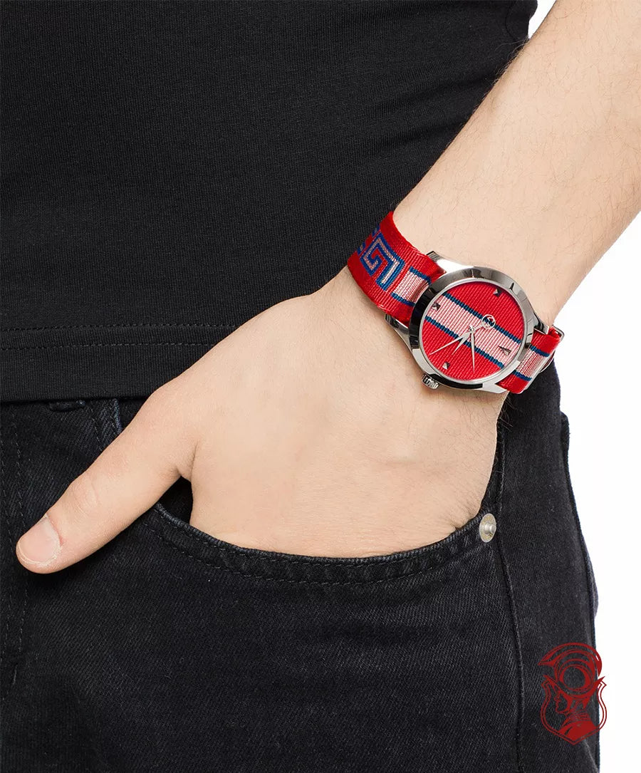 Shop Authentic Gucci G Timeless Quartz Red Dial Two Tone NATO Strap Watch For Men - YA1264070 - Luxxuri