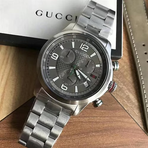 Shop Authentic Gucci G Timeless Chronograph Grey Dial Silver Steel Strap Watch For Men - YA126238 - Luxxuri