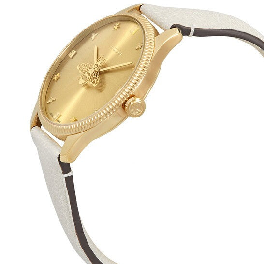 Shop Authentic Gucci G Timeless Quartz Gold Dial Beige Leather Strap Watch For Women - YA1264180 - Luxxuri