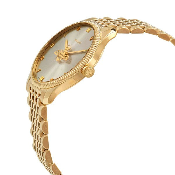 Shop Authentic Gucci G Timeless Quartz Silver Dial Gold Steel Strap Watch For Women - YA1264155 - Luxxuri