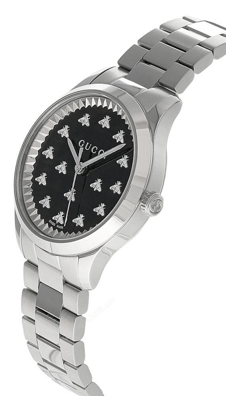 Shop Authentic Gucci G Timeless Quartz Black Dial Silver Steel Strap Watch for Women - YA1265034 - Luxxuri