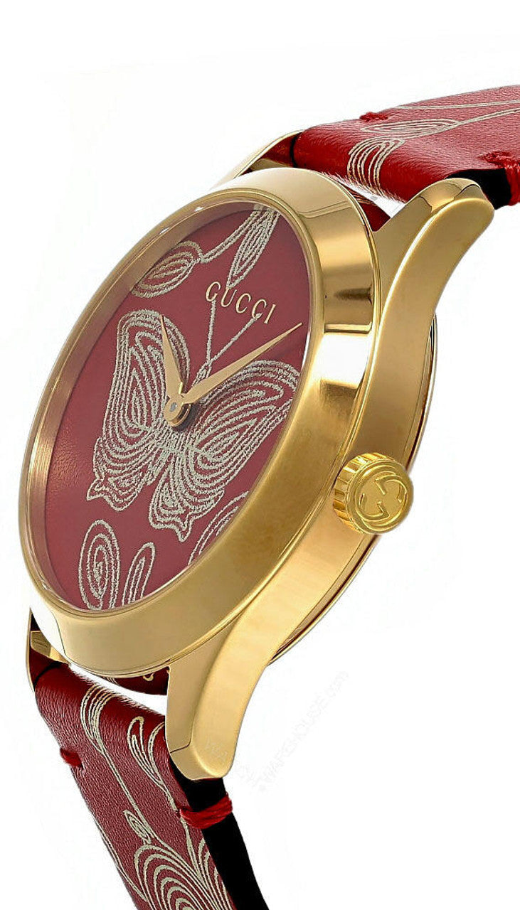 Shop Authentic Gucci G Timeless Quartz Red Dial Red Leather Strap Watch For Women - YA1264054 - Luxxuri