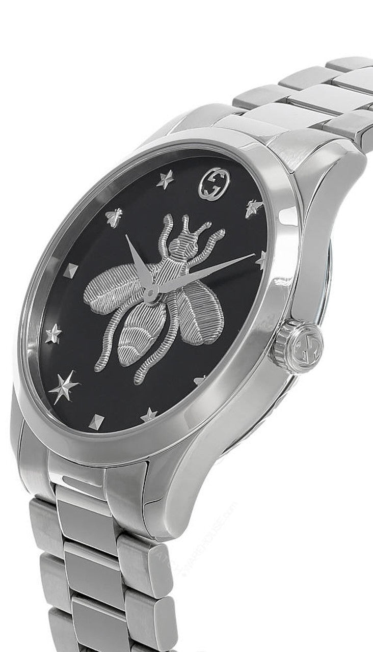 Shop Authentic Gucci G Timeless Quartz Black Dial Silver Steel Strap Watch For Women - YA1264136 - Luxxuri