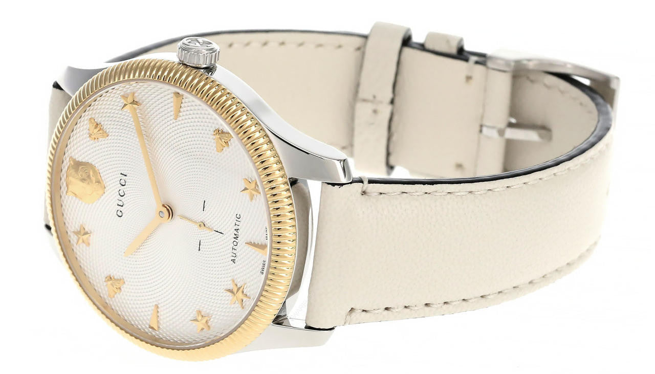 Shop Authentic Gucci G Timeless Automatic Silver Dial Beige Leather Strap Watch For Men - YA126348 - Luxxuri