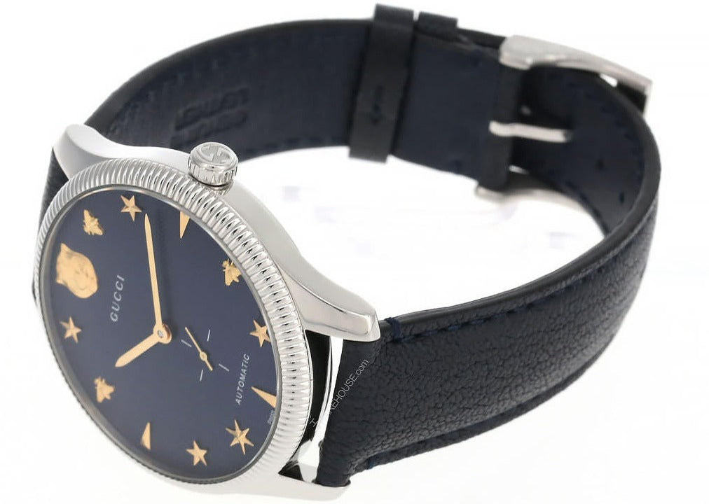 Shop Authentic Gucci G Timeless Automatic Blue Dial Black Leather Strap Watch For Men - YA126347 - Luxxuri