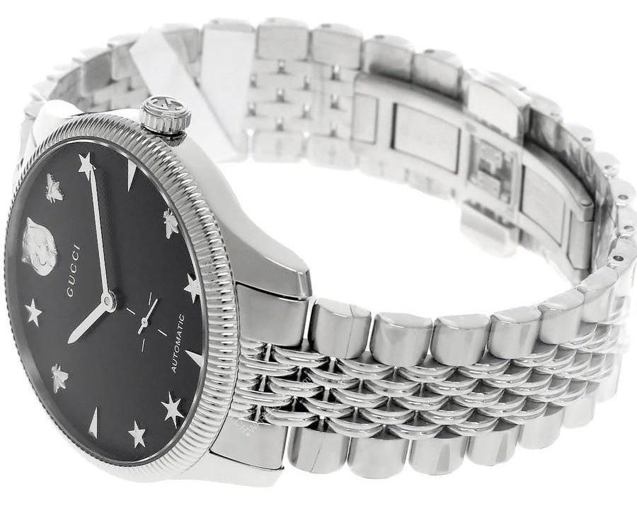 Shop Authentic Gucci G Timeless Automatic Black Dial Silver Steel Strap Watch For Men - YA126353 - Luxxuri
