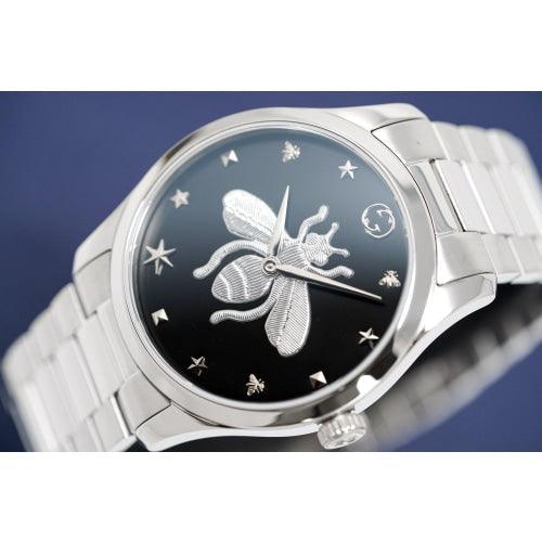 Shop Authentic Gucci G Timeless Quartz Black Dial Silver Steel Strap Watch For Women - YA1264136 - Luxxuri
