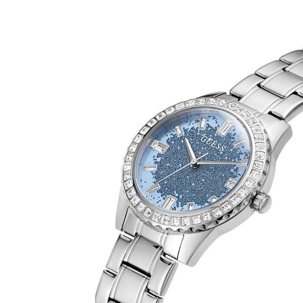 Shop Authentic Guess Glitter Burst Diamonds Blue Dial Silver Steel Strap Watch for Women - GW0405L1 - Luxxuri
