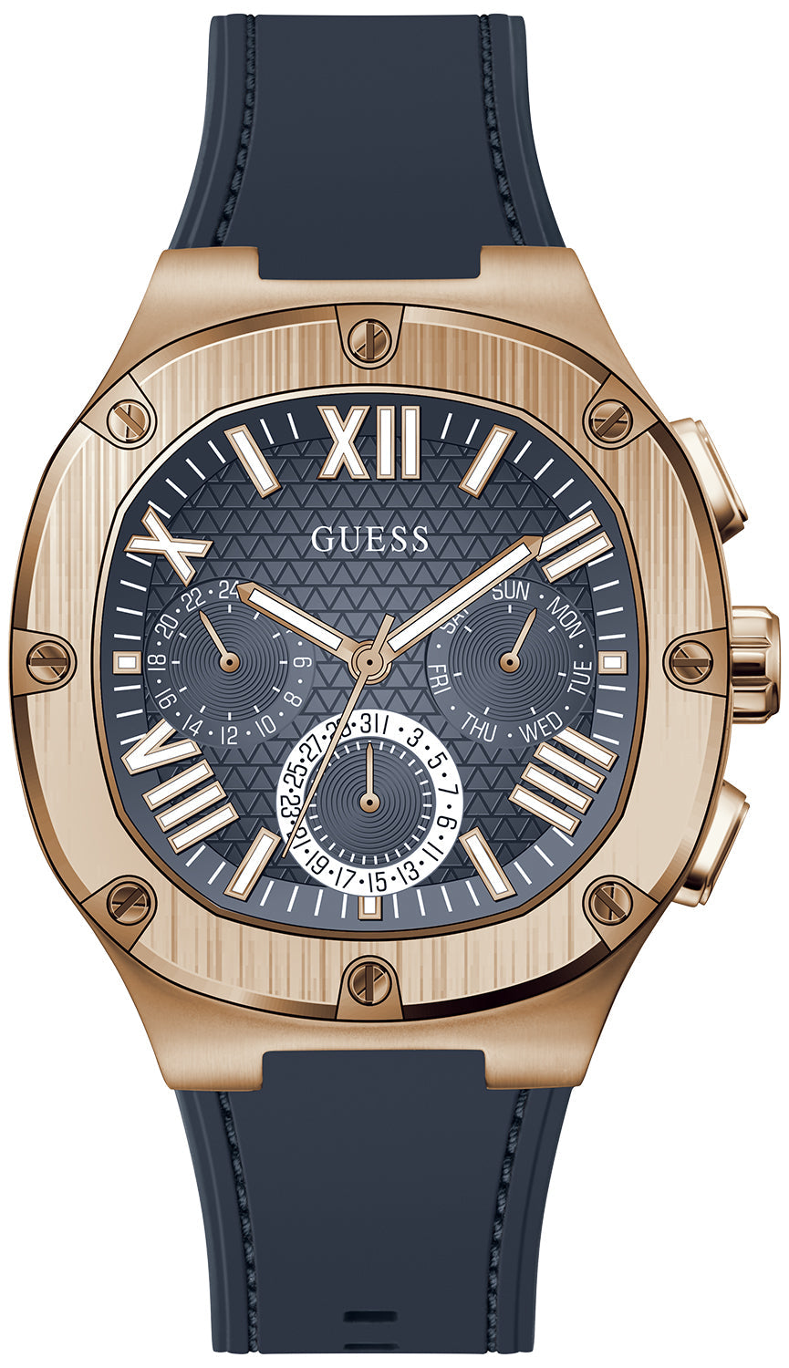 Shop Authentic Guess Headline Multifunction Quartz Blue Dial Blue Silicone Strap Watch For Men - GW0571G2 - Luxxuri