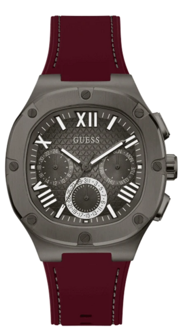 Shop Authentic Guess Headline Multifunction Grey Dial Burgundy Silicone Strap Watch For Men - GW0571G4 - Luxxuri