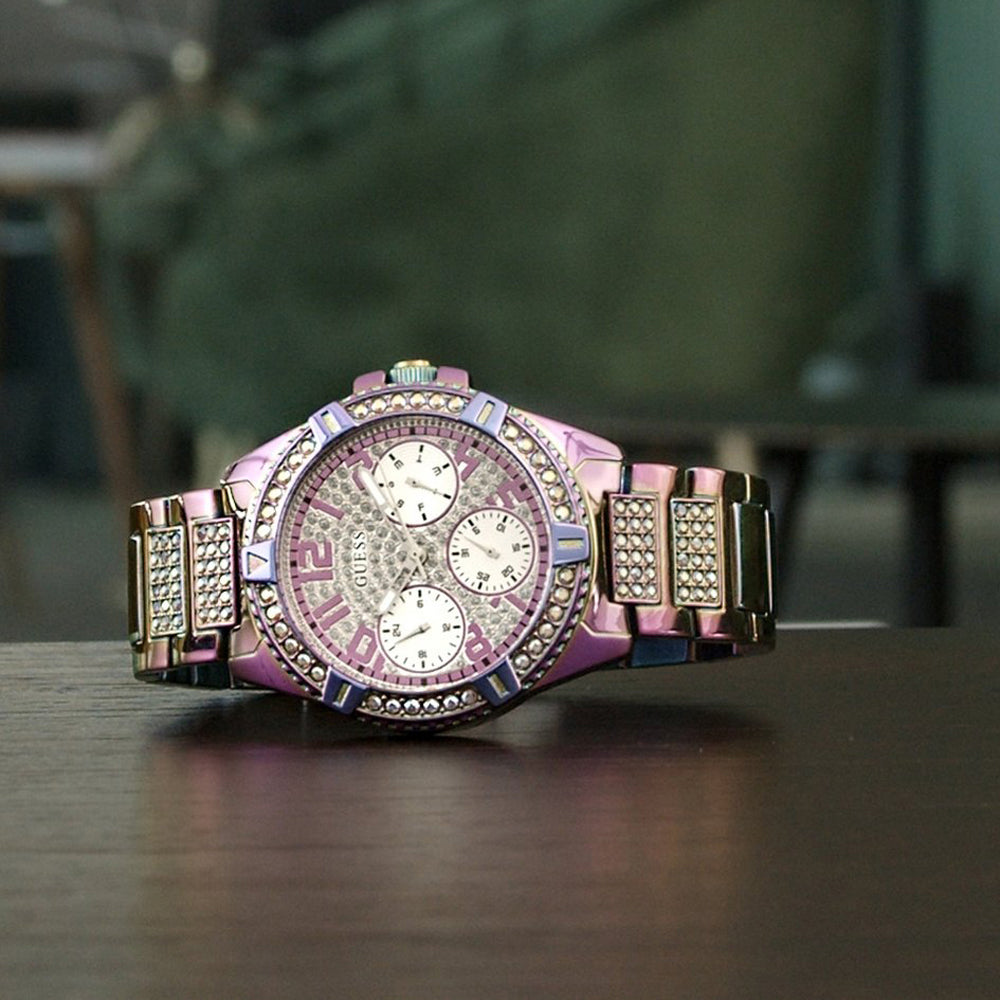 Shop Authentic Guess Lady Frontier Diamonds Silver Dial Multicolor Steel Strap Watch for Women - GW0044L1 - Luxxuri