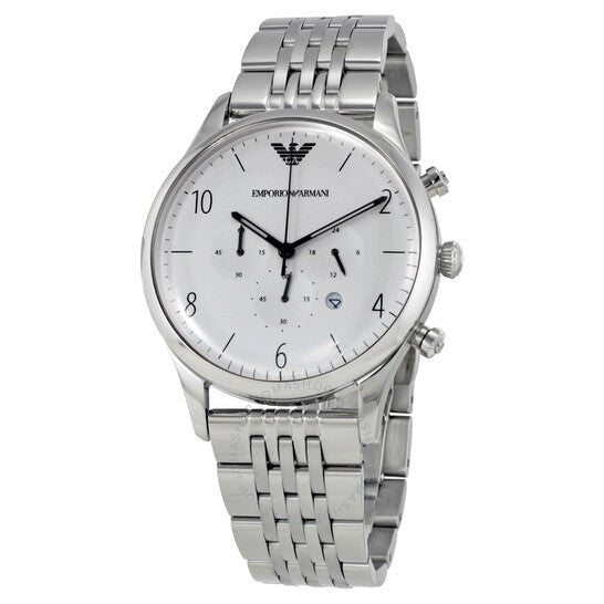 Shop Authentic Emporio Armani Classic Chronograph Silver Dial Silver Steel Strap Watch For Men - AR1879 - Luxxuri