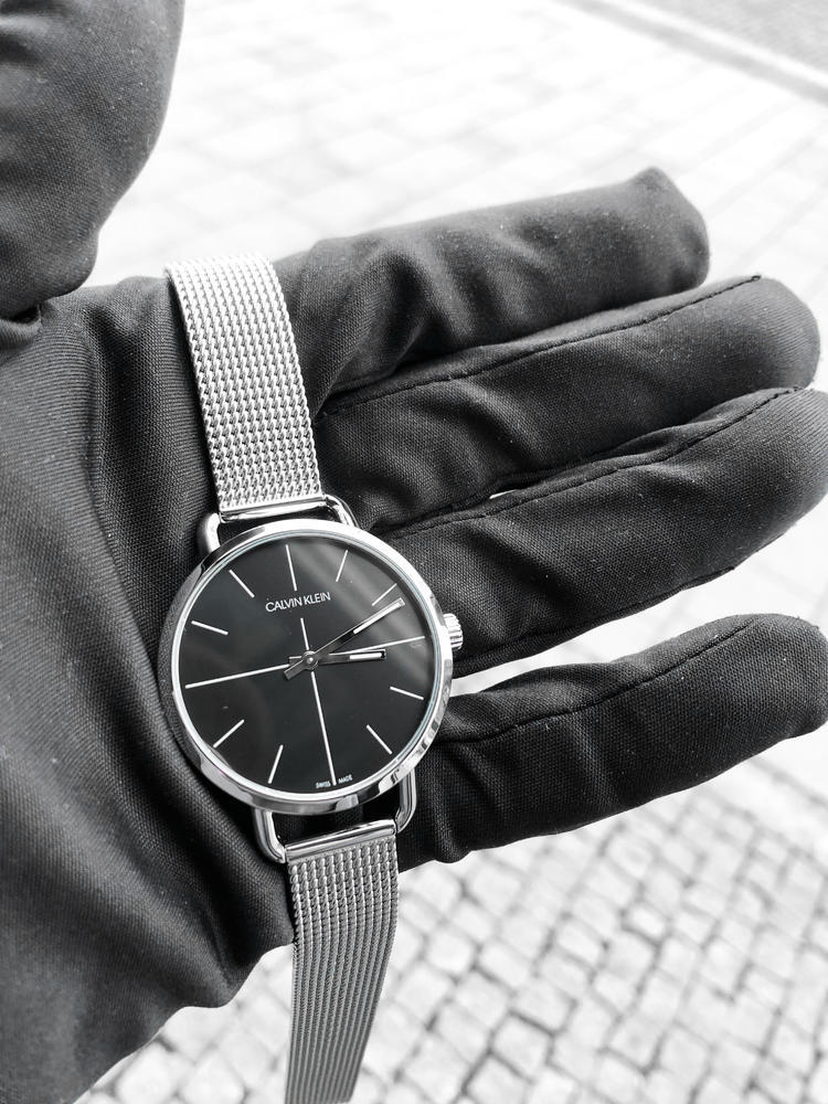 Shop Authentic Calvin Klein Even Black Dial Silver Mesh Bracelet Watch for Women - K7B23121 - Luxxuri