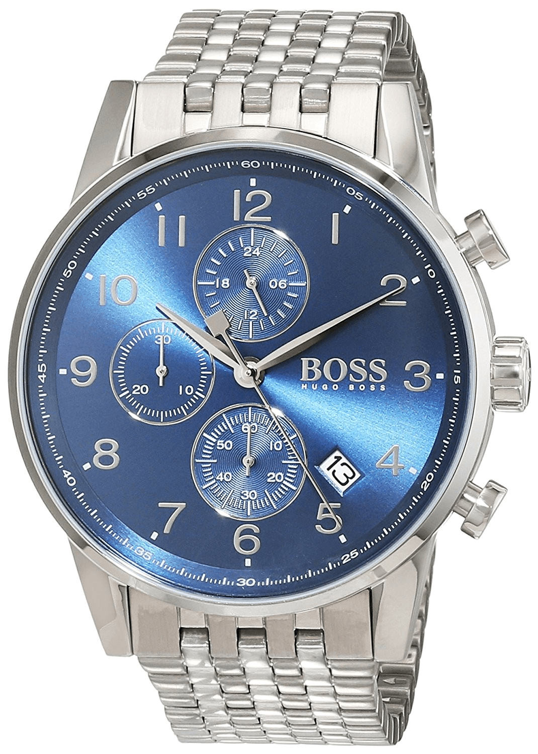 Hugo Boss Navigator Chronograph Blue Dial Silver Steel Strap Watch for Men - 1513498