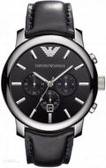 Shop Authentic Emporio Armani Classic Chronograph Black Dial Black Leather Strap Watch For Men - AR0431 - Luxxuri