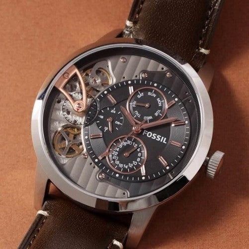 Fossil Townsman Automatic Black Dial Brown Leather Strap Watch for Men - ME1163