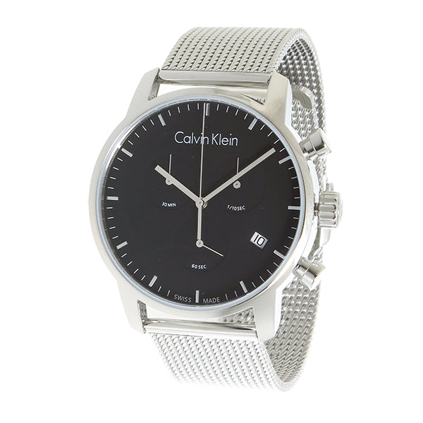Shop Authentic Calvin Klein City Chronograph Black Dial Silver Mesh Bracelet Watch for Men - K2G27121 - Luxxuri