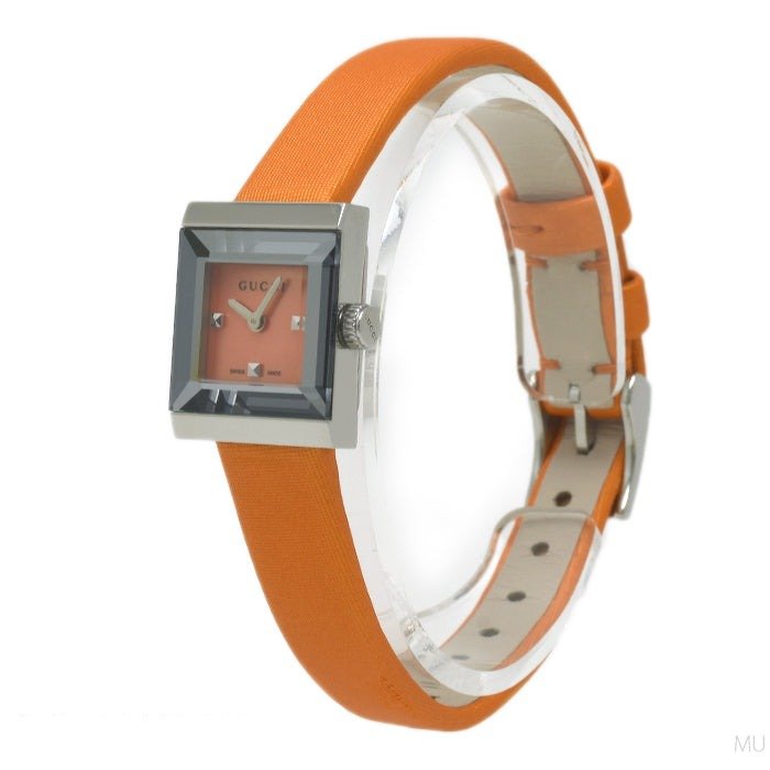 Shop Authentic Gucci G-Frame Square Mother of Pearl Orange Dial Orange Leather Strap Watch For Women - YA128532 - Luxxuri