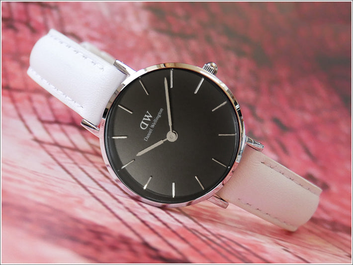 Shop Authentic Daniel Wellington Classic Petite Bondi Black Dial White Leather Strap Watch for Women - DW00100286 - Luxxuri