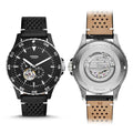 Shop Authentic Fossil Crewmaster Sports Automatic Black Dial Black Leather Strap Watch for Men - ME3148 - Luxxuri