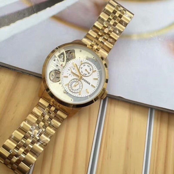 Fossil Townsman Chronograph Skeleton Gold Dial Gold Steel Strap Watch for Men - ME1137