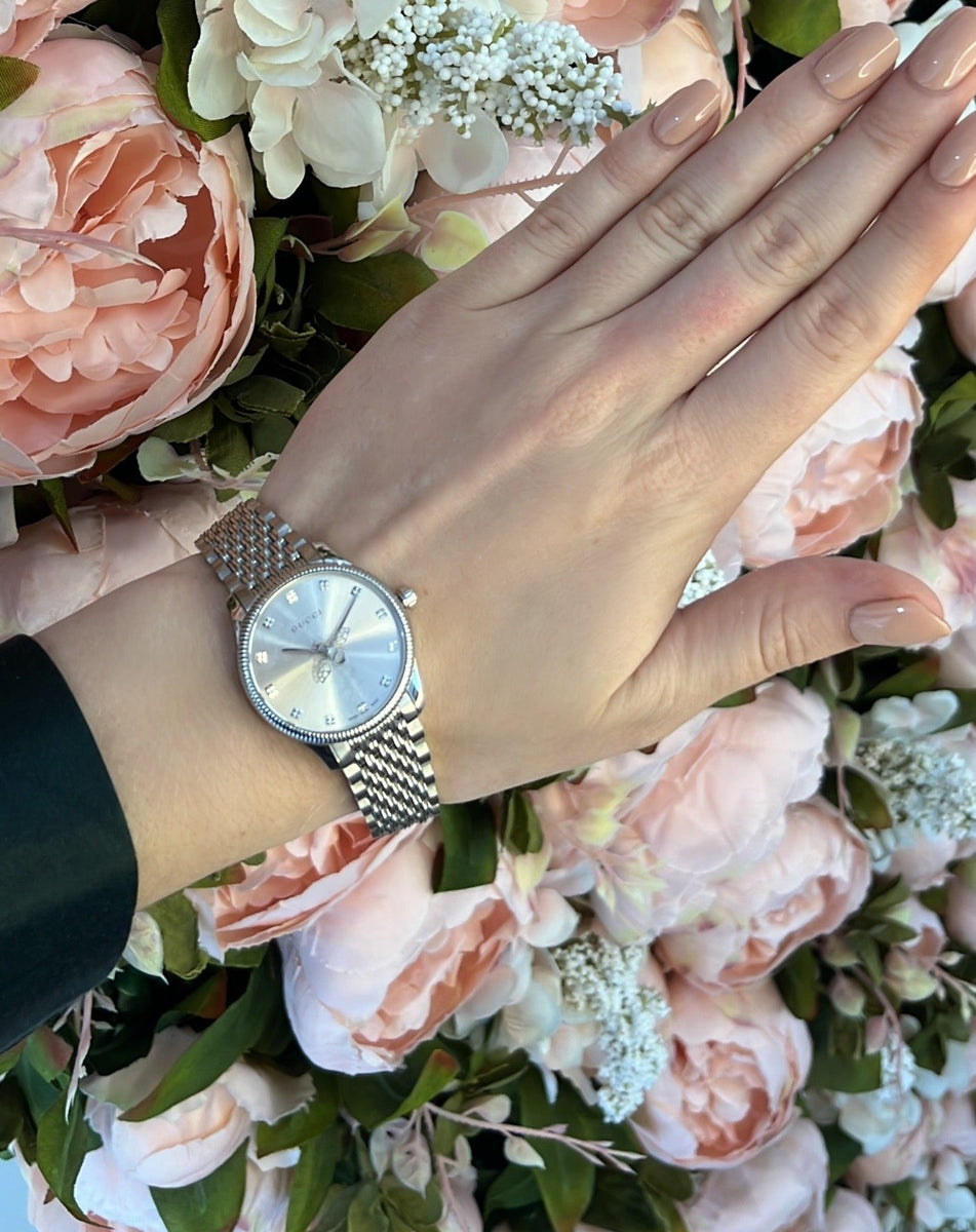 Shop Authentic Gucci G Timeless Quartz Silver Dial Silver Steel Strap Watch For Women - YA1265019 - Luxxuri