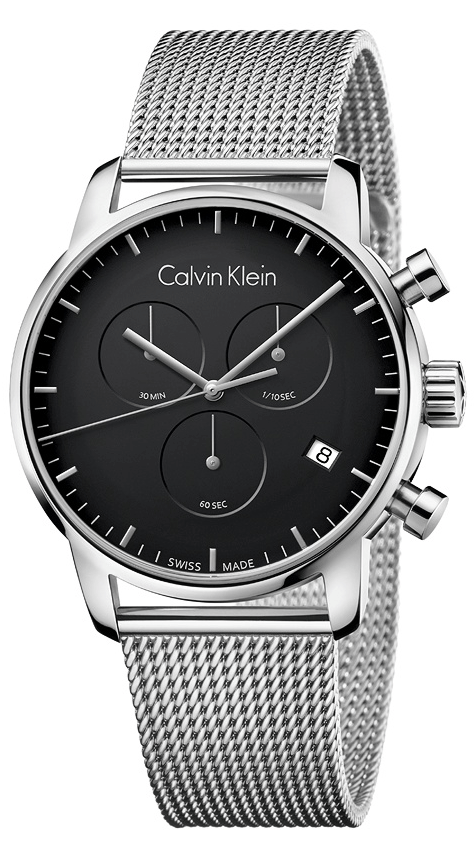 Shop Authentic Calvin Klein City Chronograph Black Dial Silver Mesh Bracelet Watch for Men - K2G27121 - Luxxuri