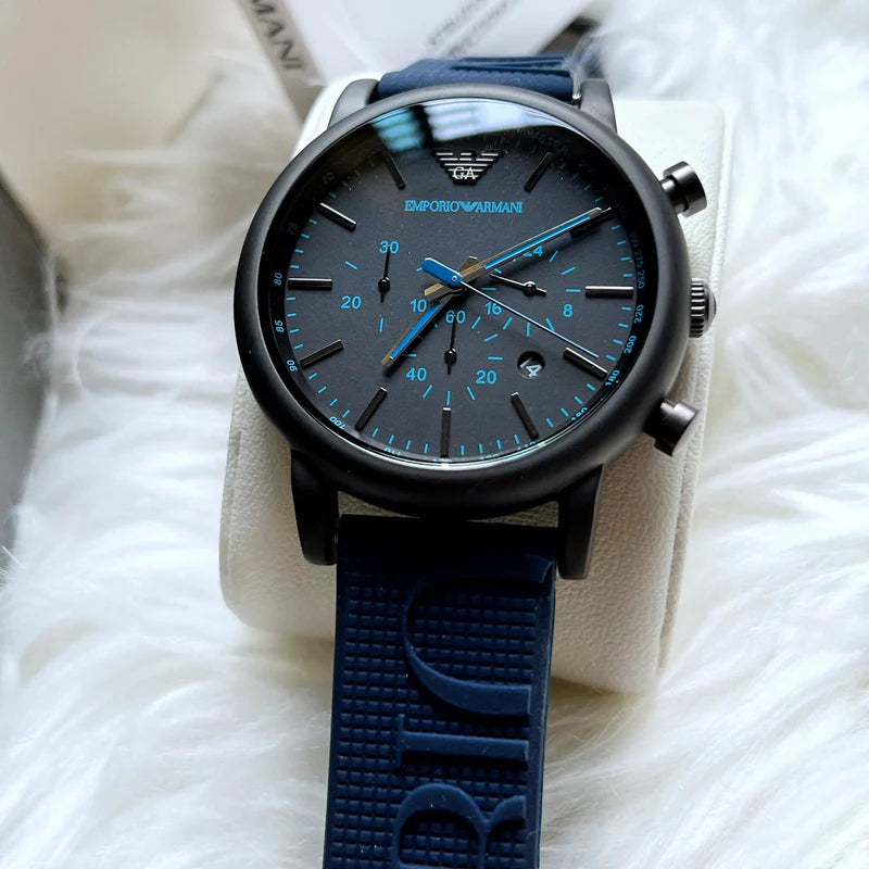 Emporio Armani Luigi Chronograph Black Dial Blue Rubber Strap Watch For Men - AR11023