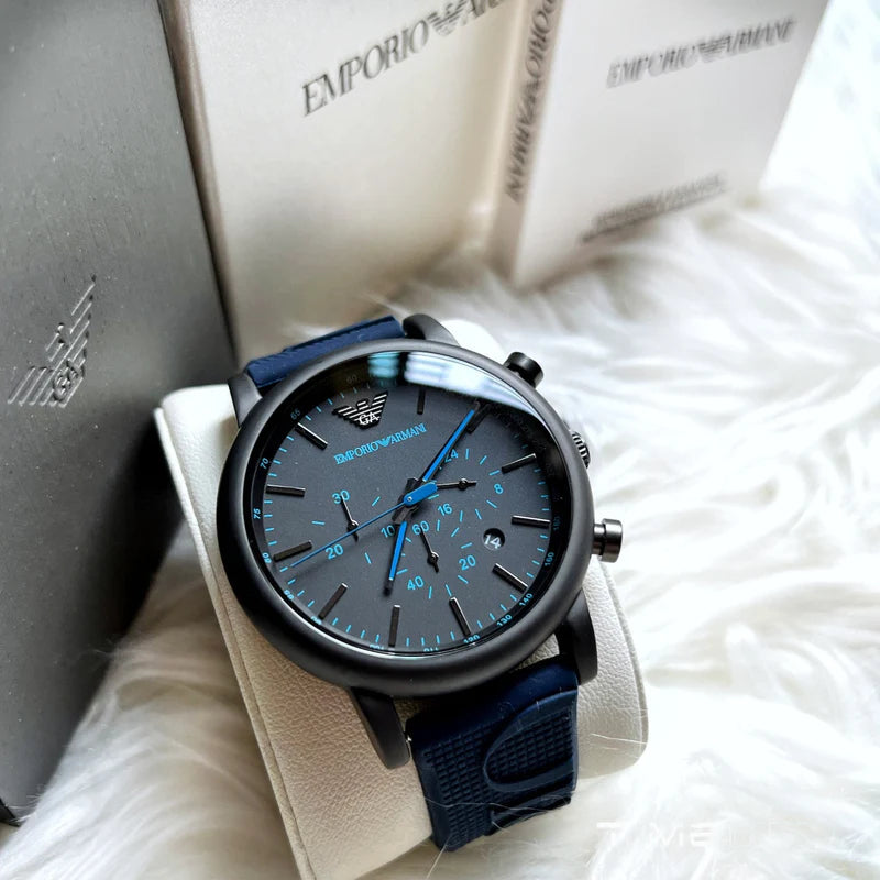 Emporio Armani Luigi Chronograph Black Dial Blue Rubber Strap Watch For Men - AR11023