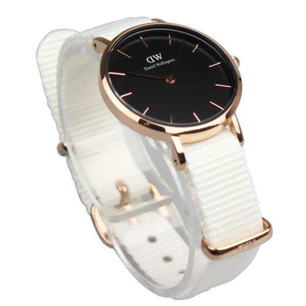 Shop Authentic Daniel Wellington Classic Petite Dover Black Dial White NATO Strap Watch For Women - DW001000314 - Luxxuri