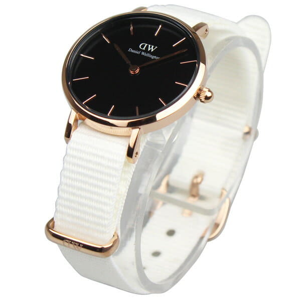 Shop Authentic Daniel Wellington Classic Petite Dover Black Dial White NATO Strap Watch For Women - DW001000314 - Luxxuri